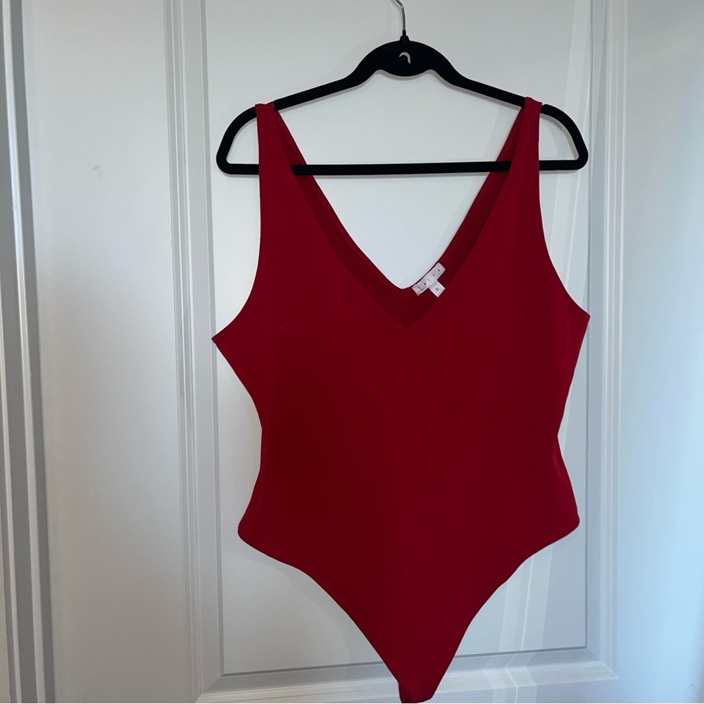Leith Red V-Neck Bodysuit Tank